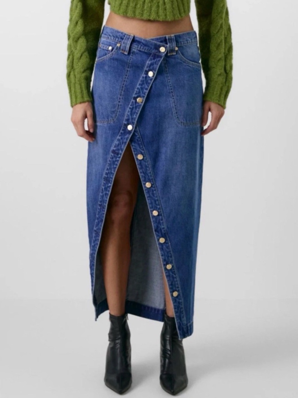 Cult Gaia X Gap Blue Denim Button-Front Maxi Skirt with Front Slit